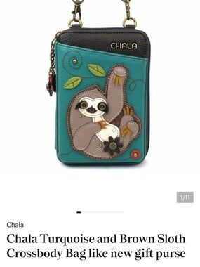 Chala brand Chocolate Brown Wallet with Turquoise & Coral Accents- SLOTH LOVERS!